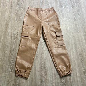 (2) New Y2K Junior Vylette Beige Faux Leather High Rise Cargo Joggers Pants 13